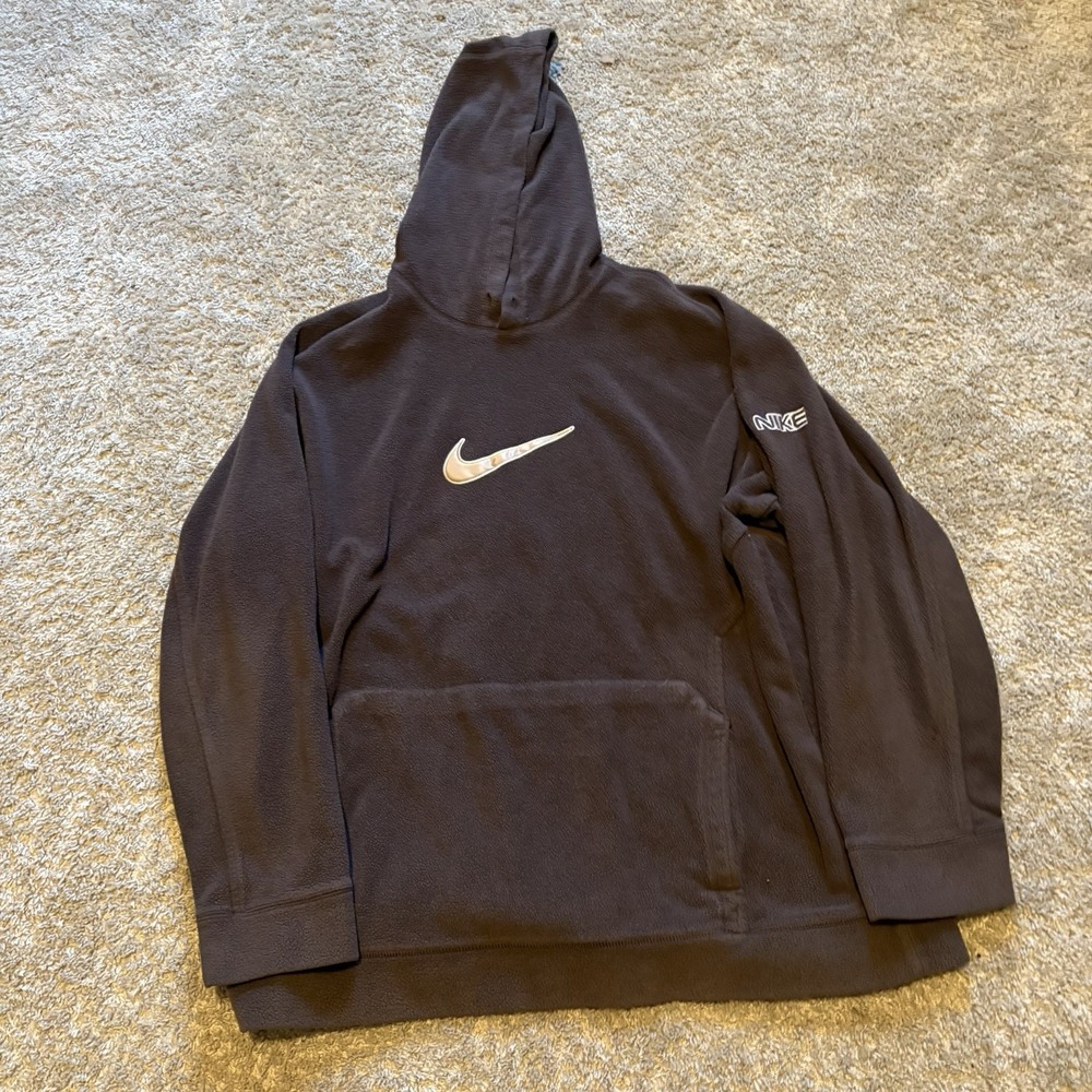 VTG Nike Fleece Hoodie Sweatshirt - Y2K - Brown Beige - Oversized 2X